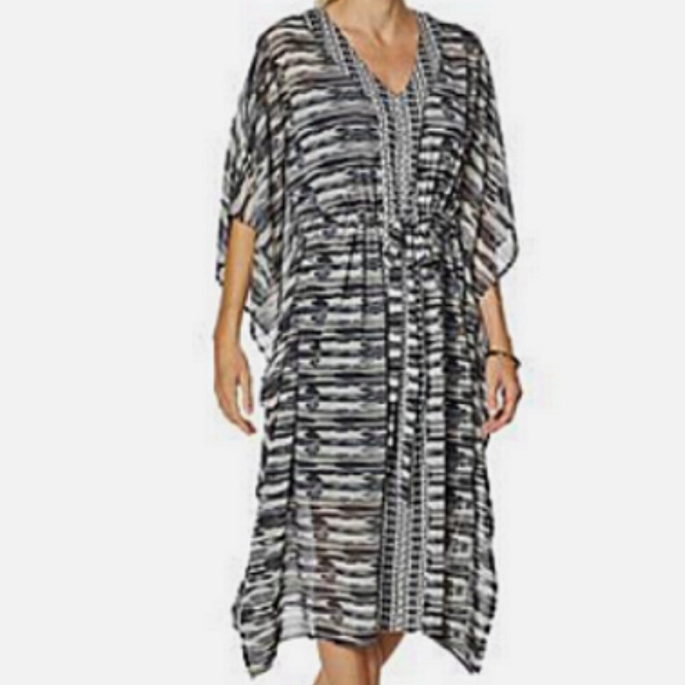 Colleen Lopez 2-in-1 Midi Caftan Slip Dress Swim Coverup Grandma Coastal L/XL